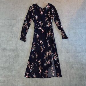Reformation floral midi dress in black and pink